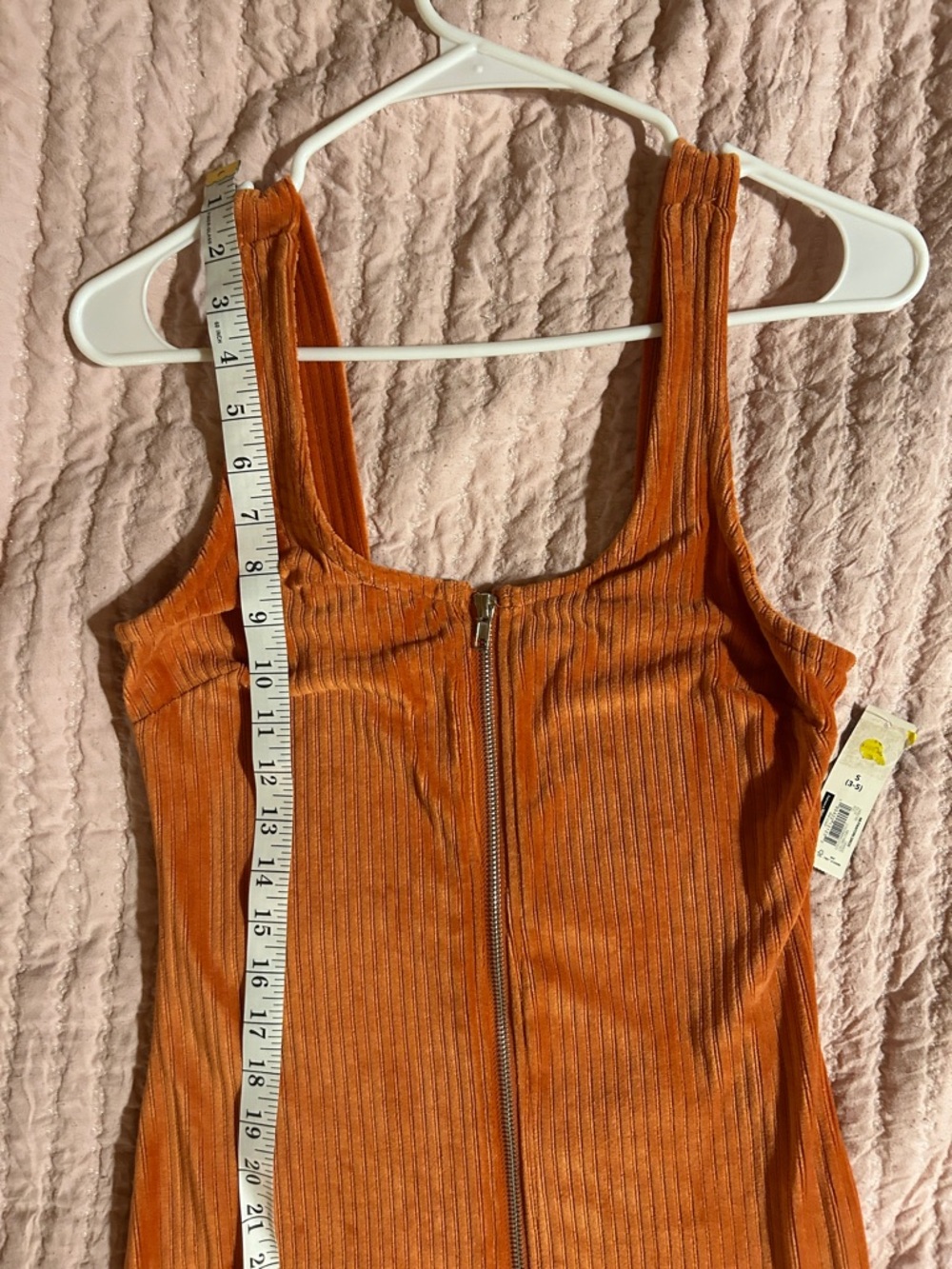 No Boundaries Orange Ribbed Zip-Front Mini Dress